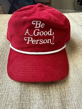 Red Corduroy 'Be A Good Person' Embroidered Cap
